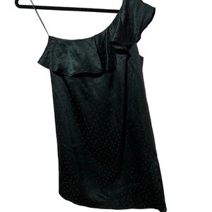 Madewell Black Silk One Shoulder Mini Cocktail Dress Dark Green Size 2